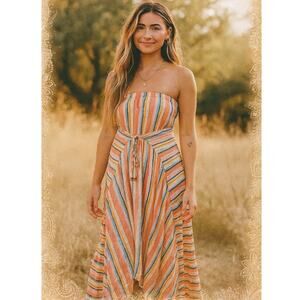 Swimsuits For All Striped High Low Strapless Swim Cover Up Midi Dress Sz 18 NWT